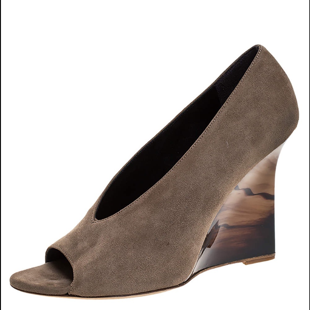 Burberry Grey Suede Reyard Wedge Pumps Size 37
